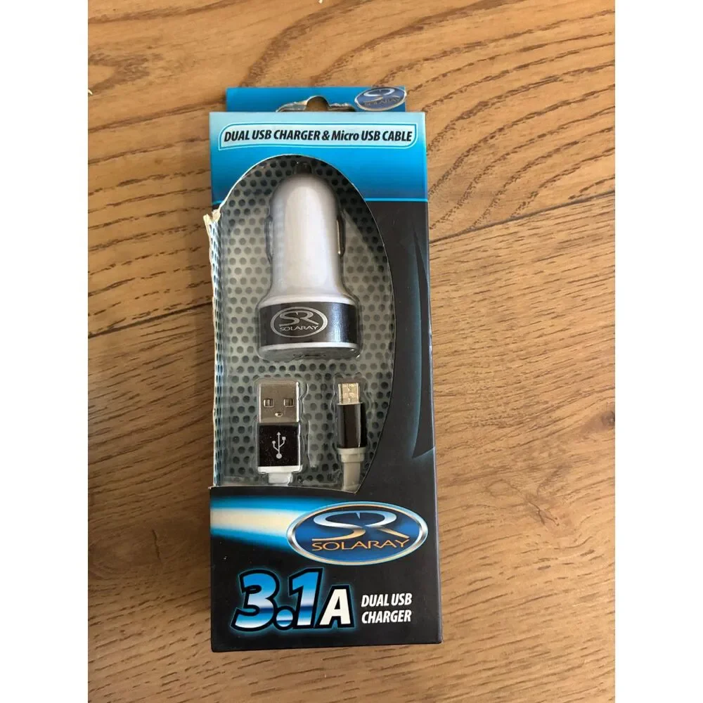 SOLARAY 3.1A Dual USB Car Charger+Micro USB Cable Fast Charge Bundle(2 Available